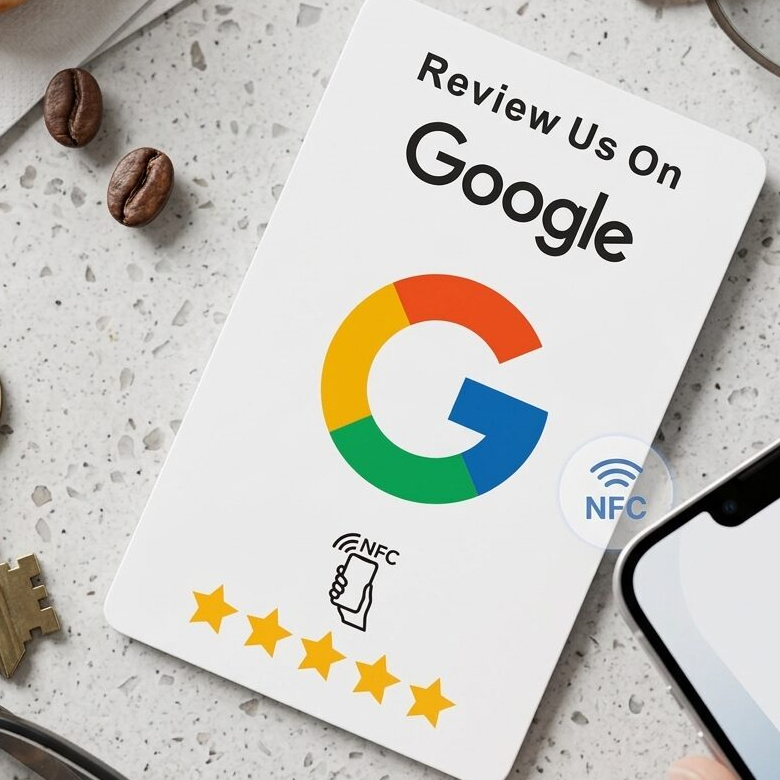 بطاقة تقييم Google بتصميم أبيض
